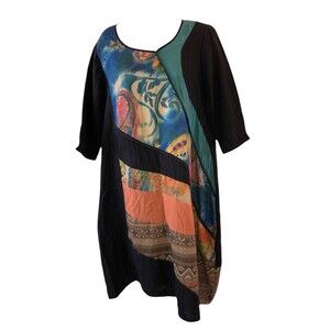 Vintage COTTON BLEND PATCHWORK MULTICOLORED A-LINE MAXI DRESS C Photos For Size